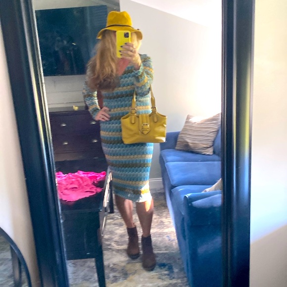 Miami Dress green and Gold blue Midi Dress Size Large - Picture 5 of 6